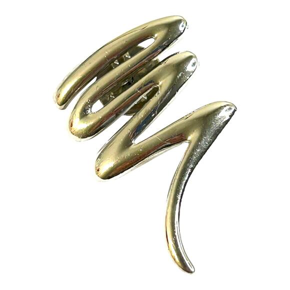 Vintage Smooth Silver Tone Lightning Zig Zag Squiggle Tornado Brooch Pin - Picture 2 of 8